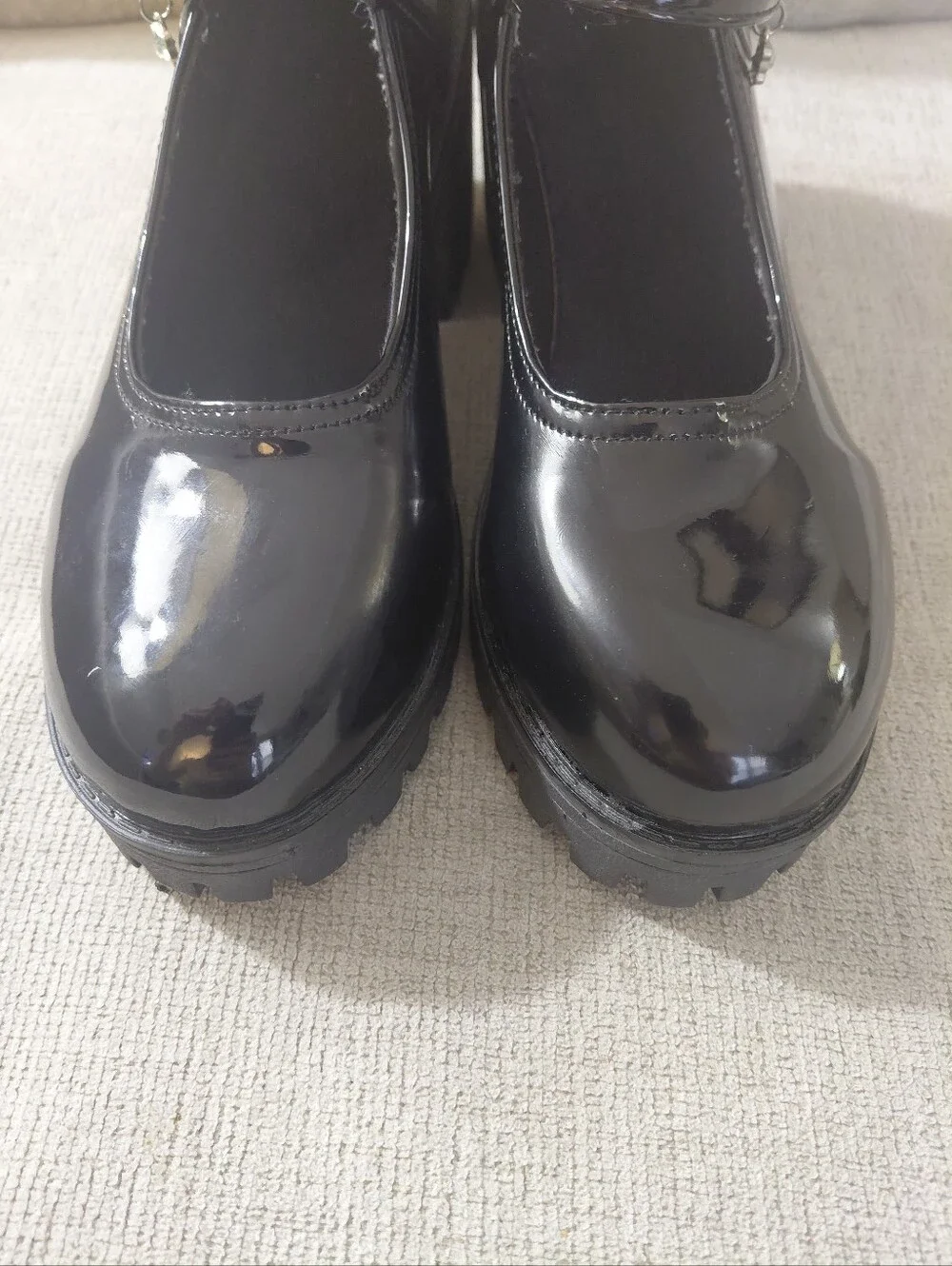 Black Patent Chunky Heel Lug Sole Mary Jane Shoes Size 10